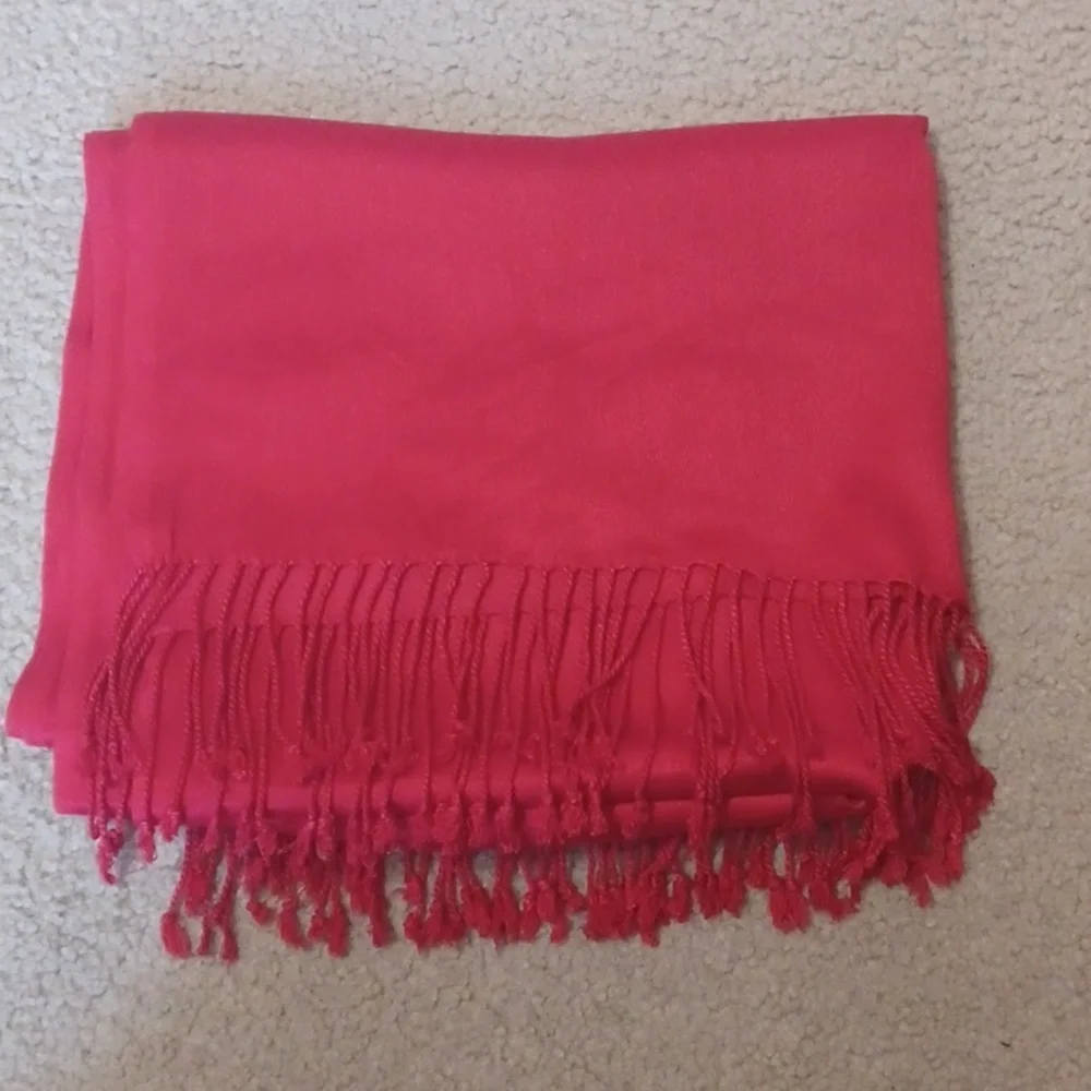 Collection18 Viscose Bright Red Scarf Shawl With Fringe